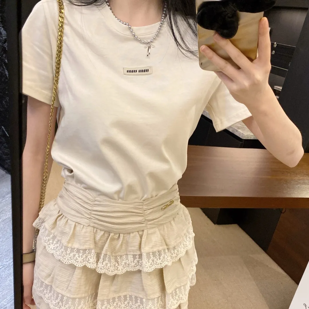 『S-L』早春 新作 甘い 可愛い 少女感 アクティブ 半袖 レースケーキスカート
