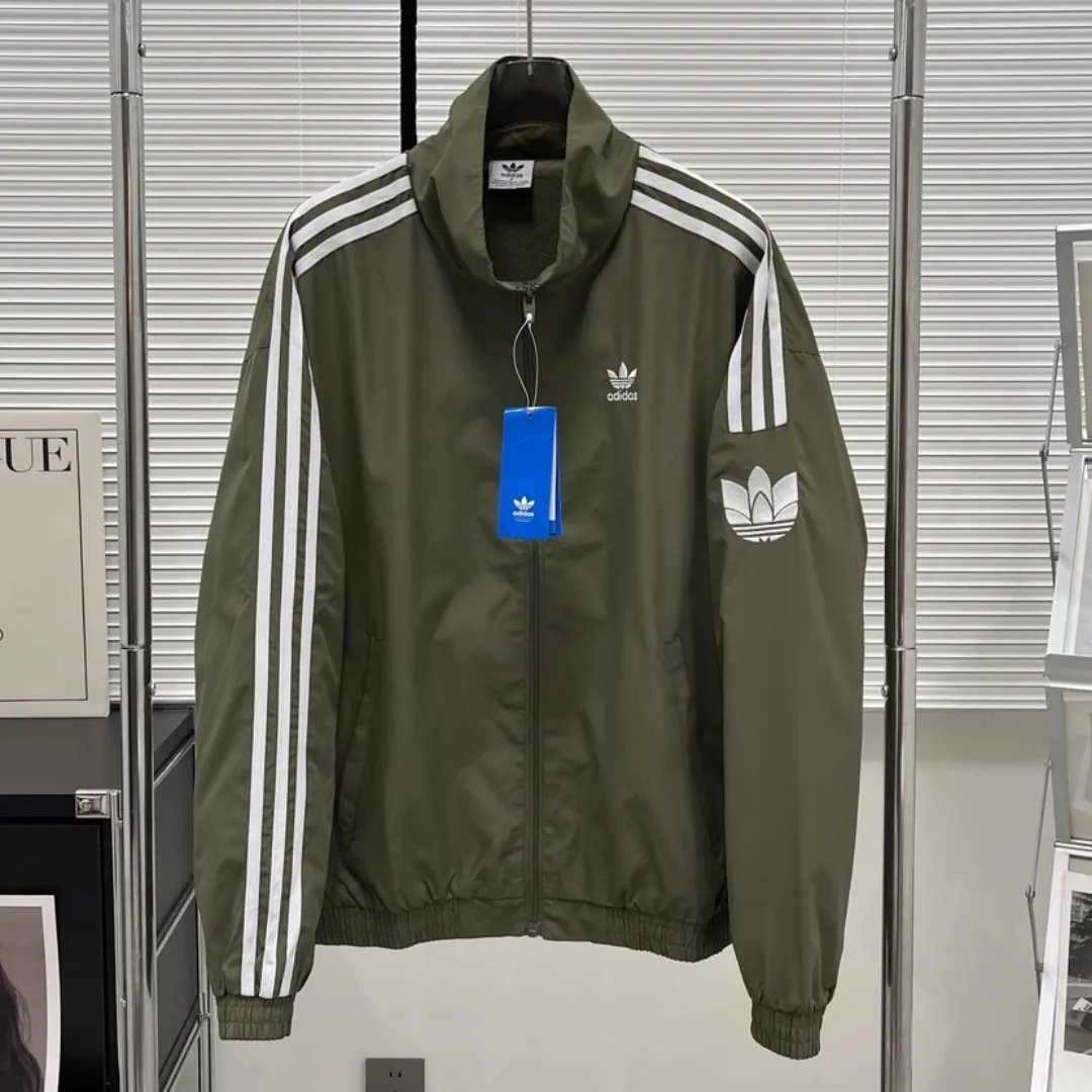 『S-2XL』アメリカンリトロ ストライプロゴ ルーズフィット メッシュ裏地 スタンドカラー スポーツジャケット