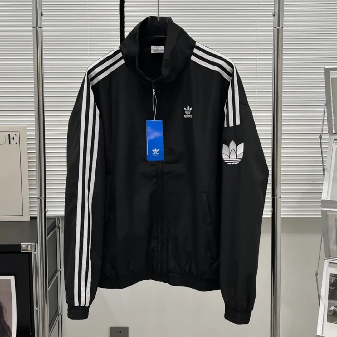 『S-2XL』アメリカンリトロ ストライプロゴ ルーズフィット メッシュ裏地 スタンドカラー スポーツジャケット