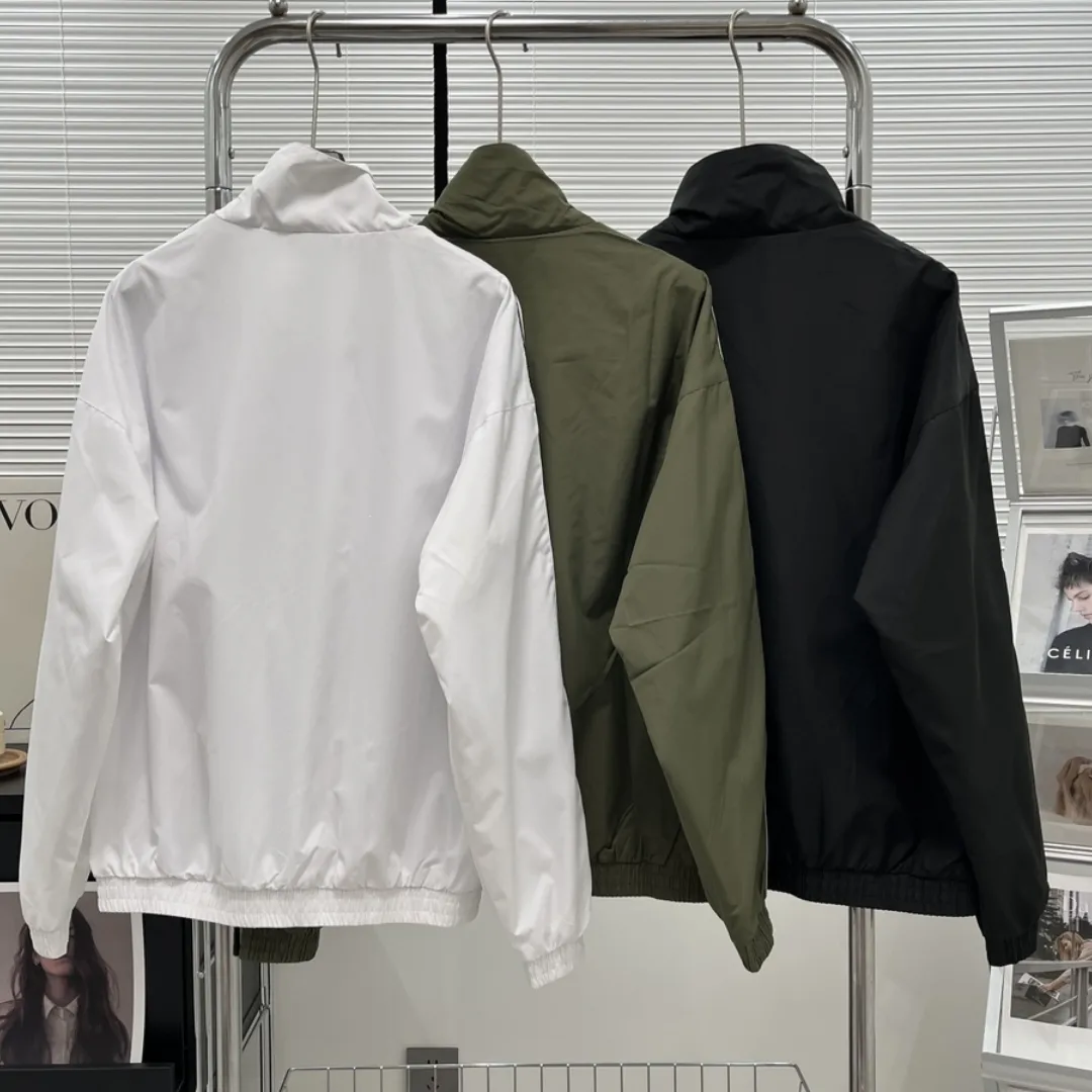 『S-2XL』アメリカンリトロ ストライプロゴ ルーズフィット メッシュ裏地 スタンドカラー スポーツジャケット