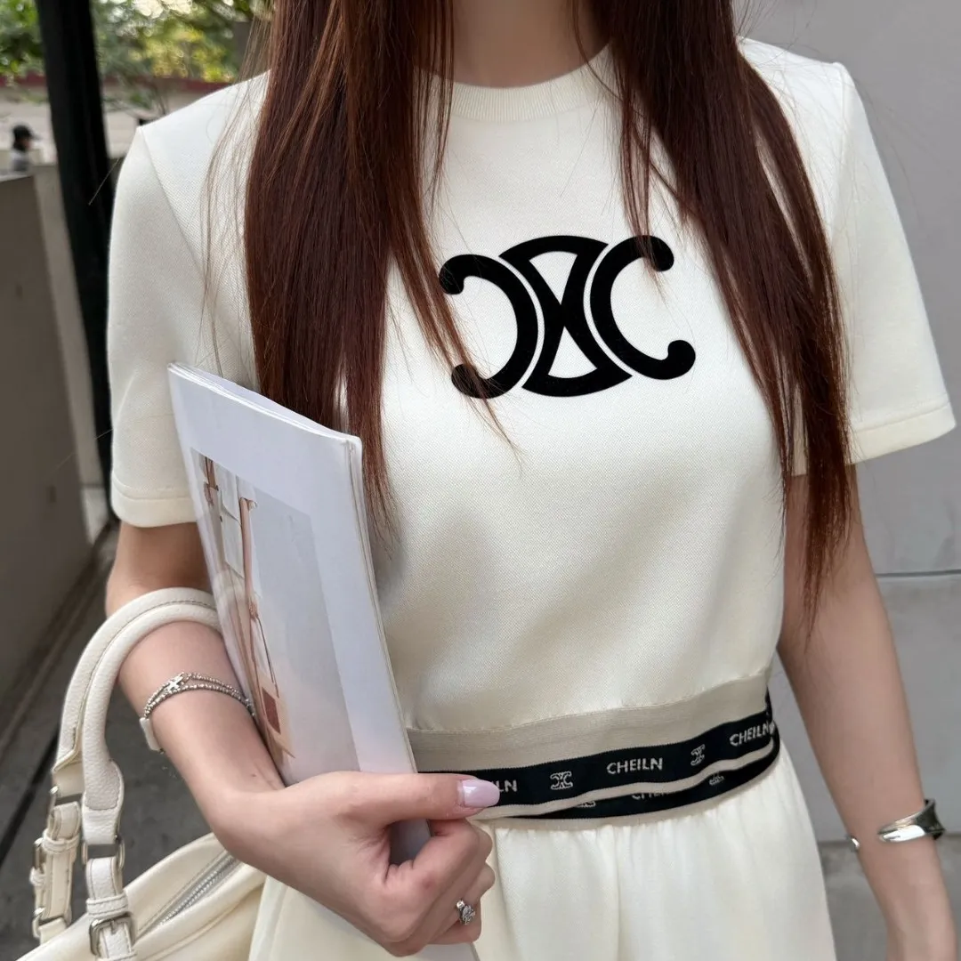 『S-L』凱旋門モチーフ フロッキー装飾 カジュアル 新作Tシャツ ショーツ セットアップ