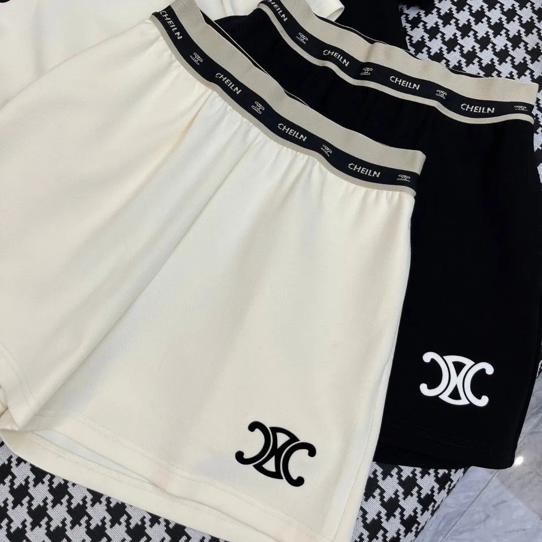 『S-L』凱旋門モチーフ フロッキー装飾 カジュアル 新作Tシャツ ショーツ セットアップ