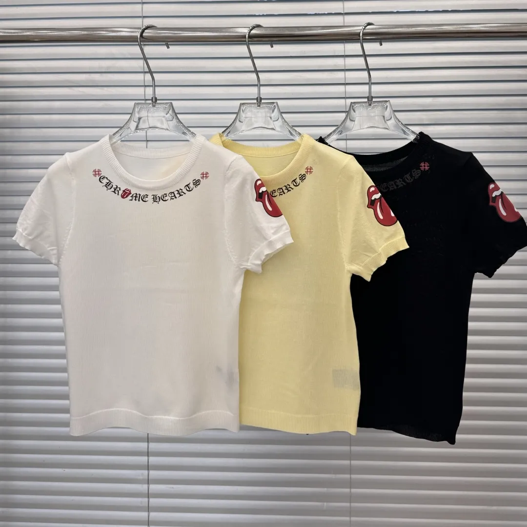『フリーサイズ』超人気商品 質感のいい サンスクリット文字 唇のプリント  ニット 半袖Tシャツ