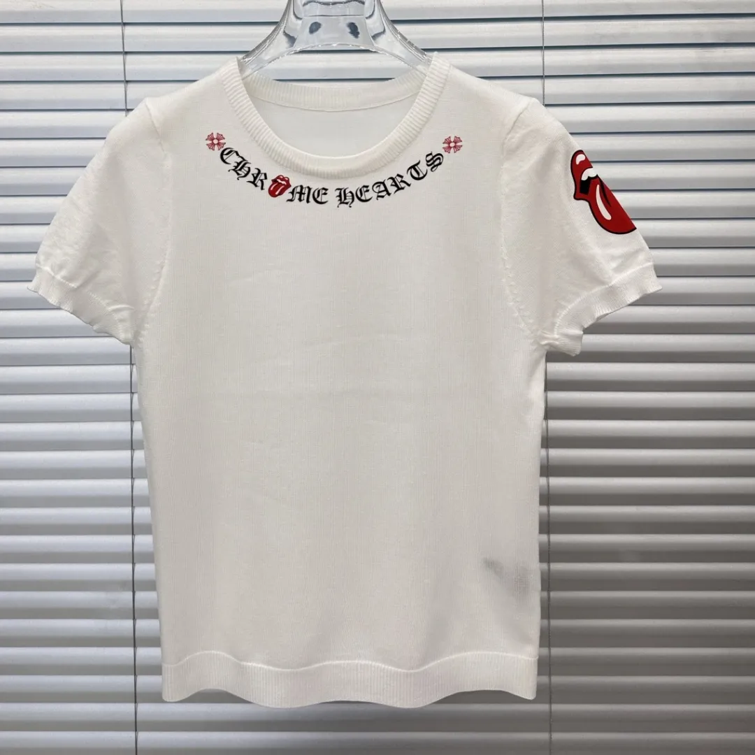 『フリーサイズ』超人気商品 質感のいい サンスクリット文字 唇のプリント  ニット 半袖Tシャツ