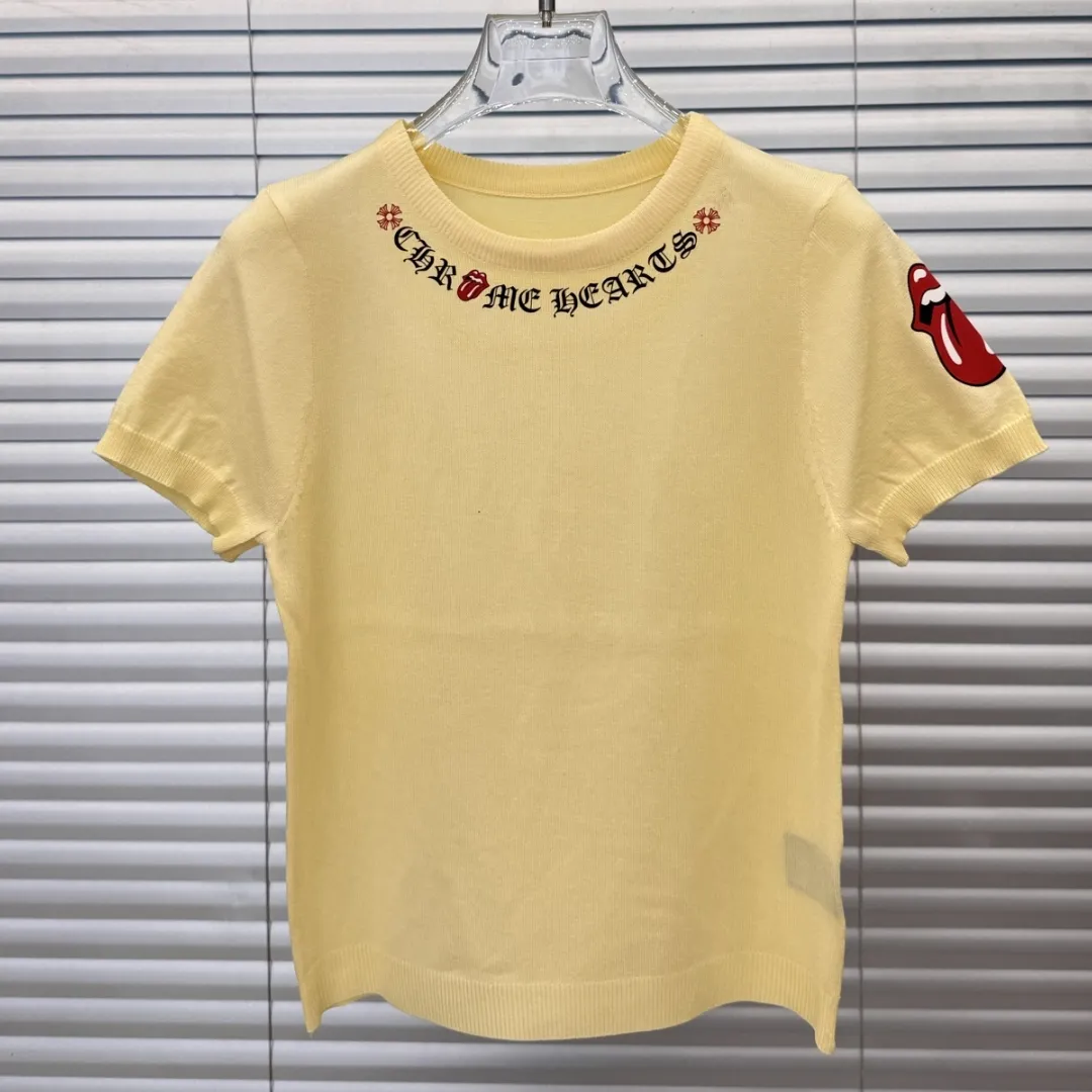 『フリーサイズ』超人気商品 質感のいい サンスクリット文字 唇のプリント  ニット 半袖Tシャツ