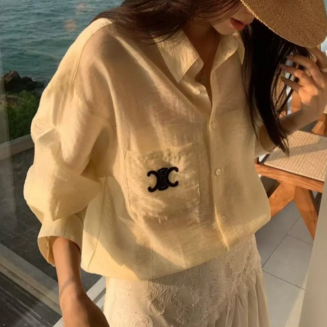 『S-L』UVカット 絶美 通気性 さっぱり 微透け 軽薄 刺繍 紫外線防止 シャツ