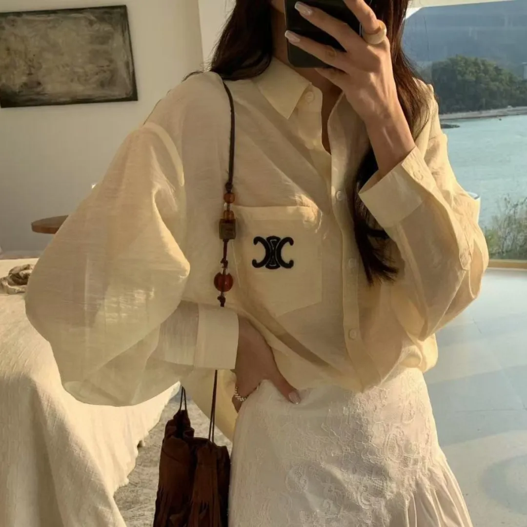 『S-L』UVカット 絶美 通気性 さっぱり 微透け 軽薄 刺繍 紫外線防止 シャツ