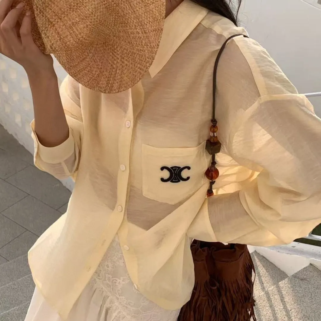 『S-L』UVカット 絶美 通気性 さっぱり 微透け 軽薄 刺繍 紫外線防止 シャツ