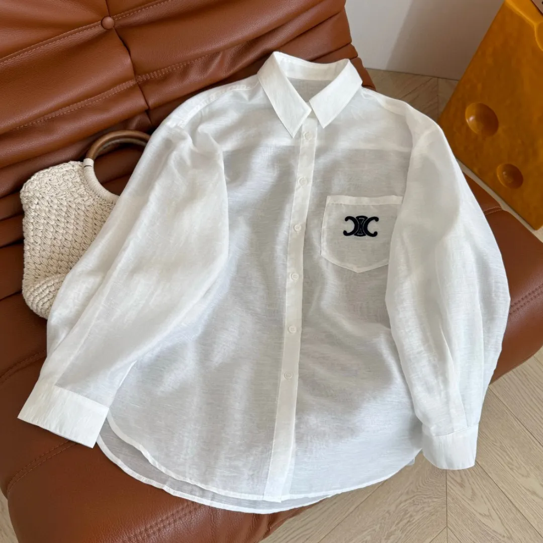 『S-L』UVカット 絶美 通気性 さっぱり 微透け 軽薄 刺繍 紫外線防止 シャツ