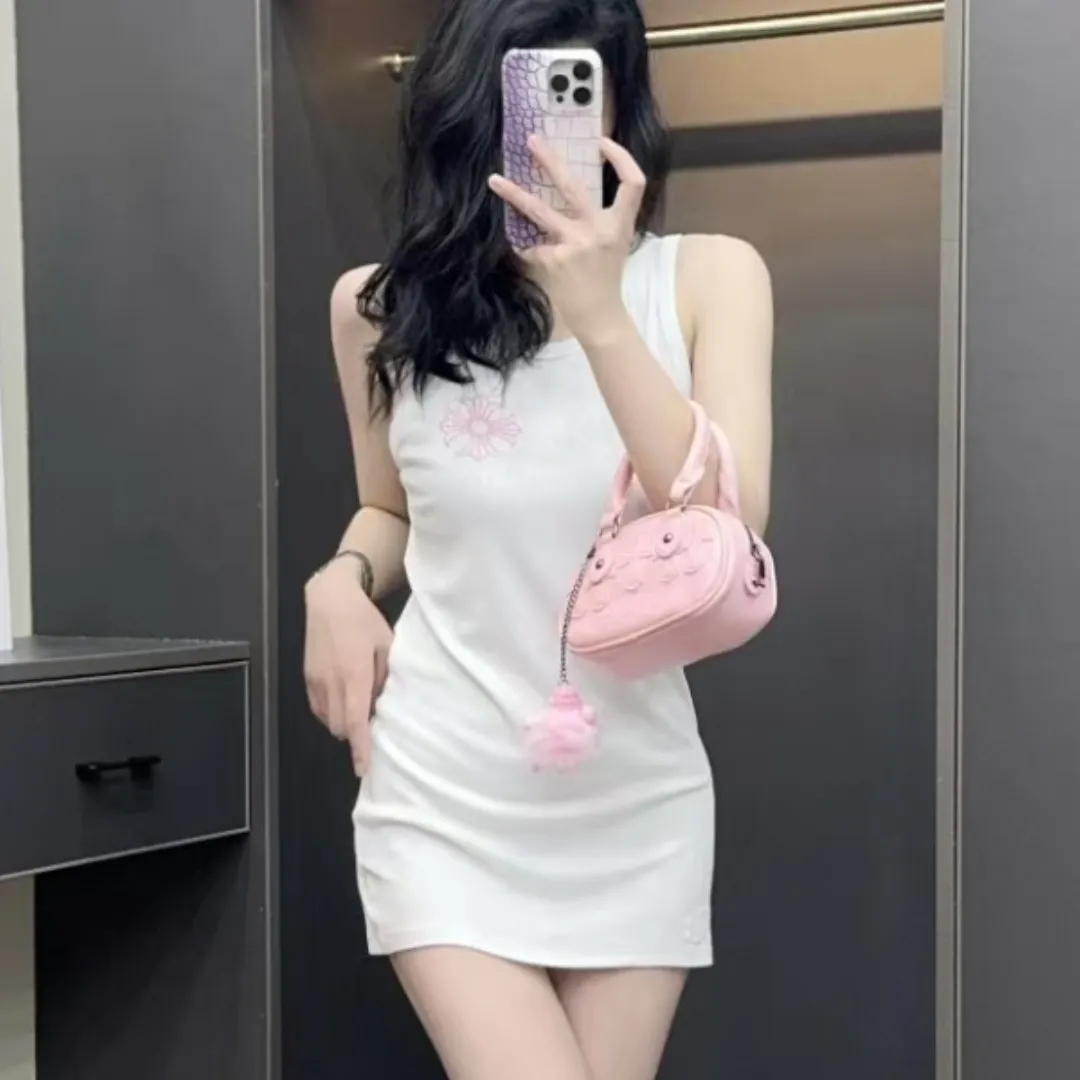 『S-L』素材が快適 ピュアでセクシー ドーパミンカラー プリント 肌触り最高 タンクトップワンピース