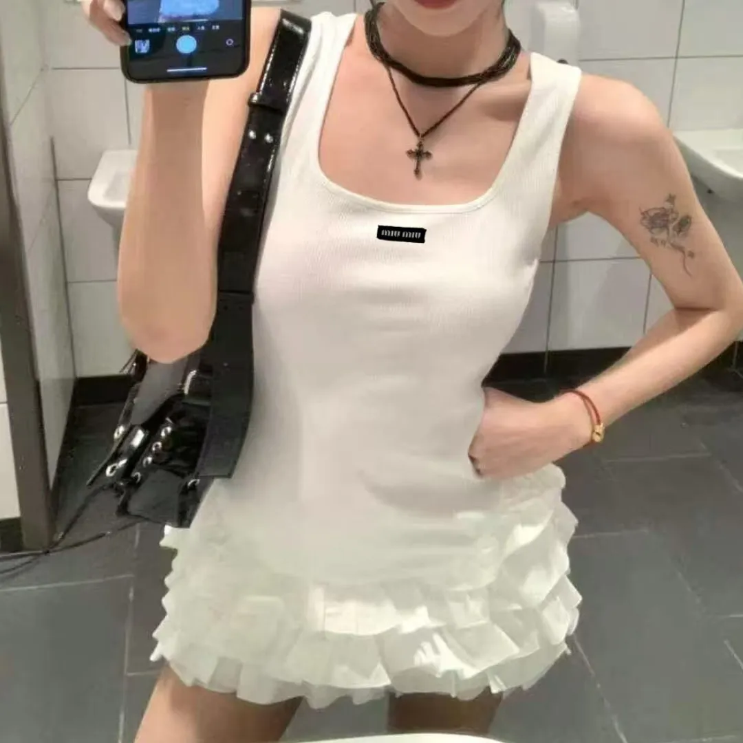 『S-L』少女らしさ満点 質感が良い 脚長効果 裾のプリーツ ケーキスカート キャミソールドレス