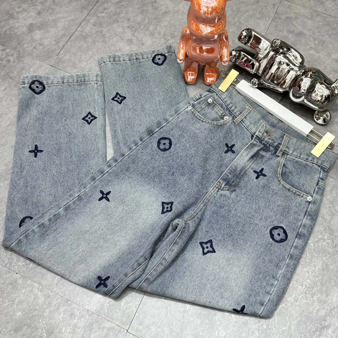 『S-L』高見えデザイン 洗練されたデザイン 新作 フル刺繍 綿100% ウォッシュ ジーンズ