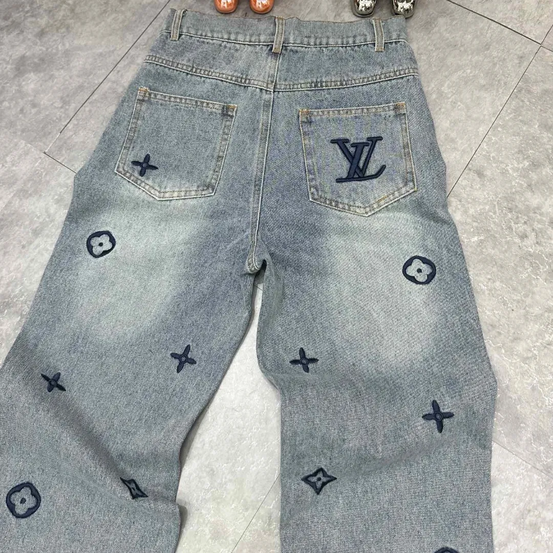 『S-L』高見えデザイン 洗練されたデザイン 新作 フル刺繍 綿100% ウォッシュ ジーンズ