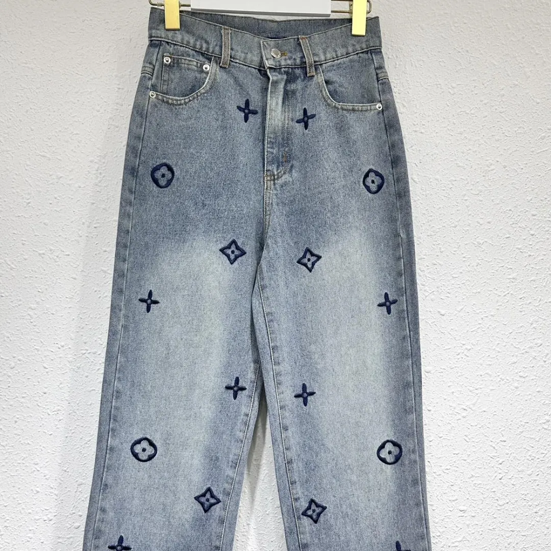 『S-L』高見えデザイン 洗練されたデザイン 新作 フル刺繍 綿100% ウォッシュ ジーンズ