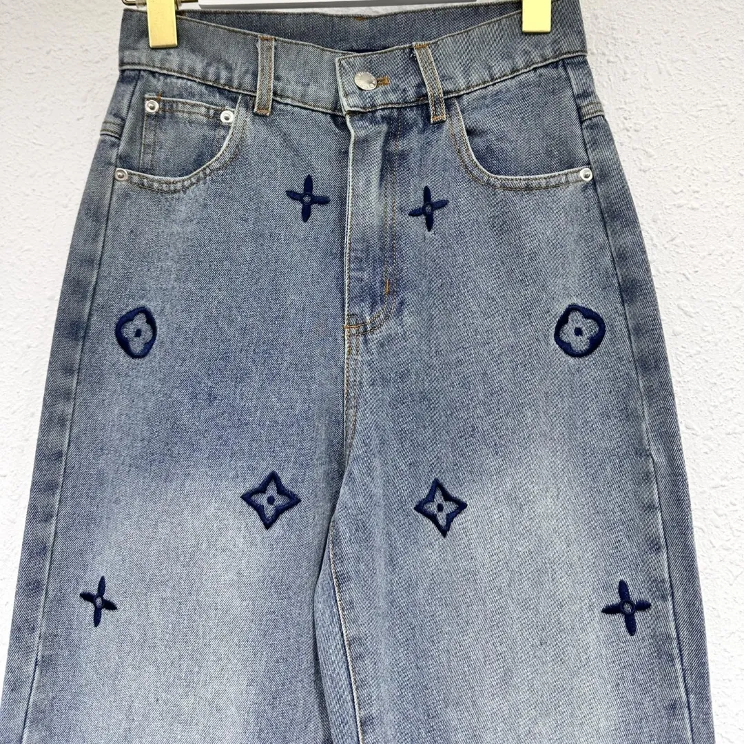 『S-L』高見えデザイン 洗練されたデザイン 新作 フル刺繍 綿100% ウォッシュ ジーンズ