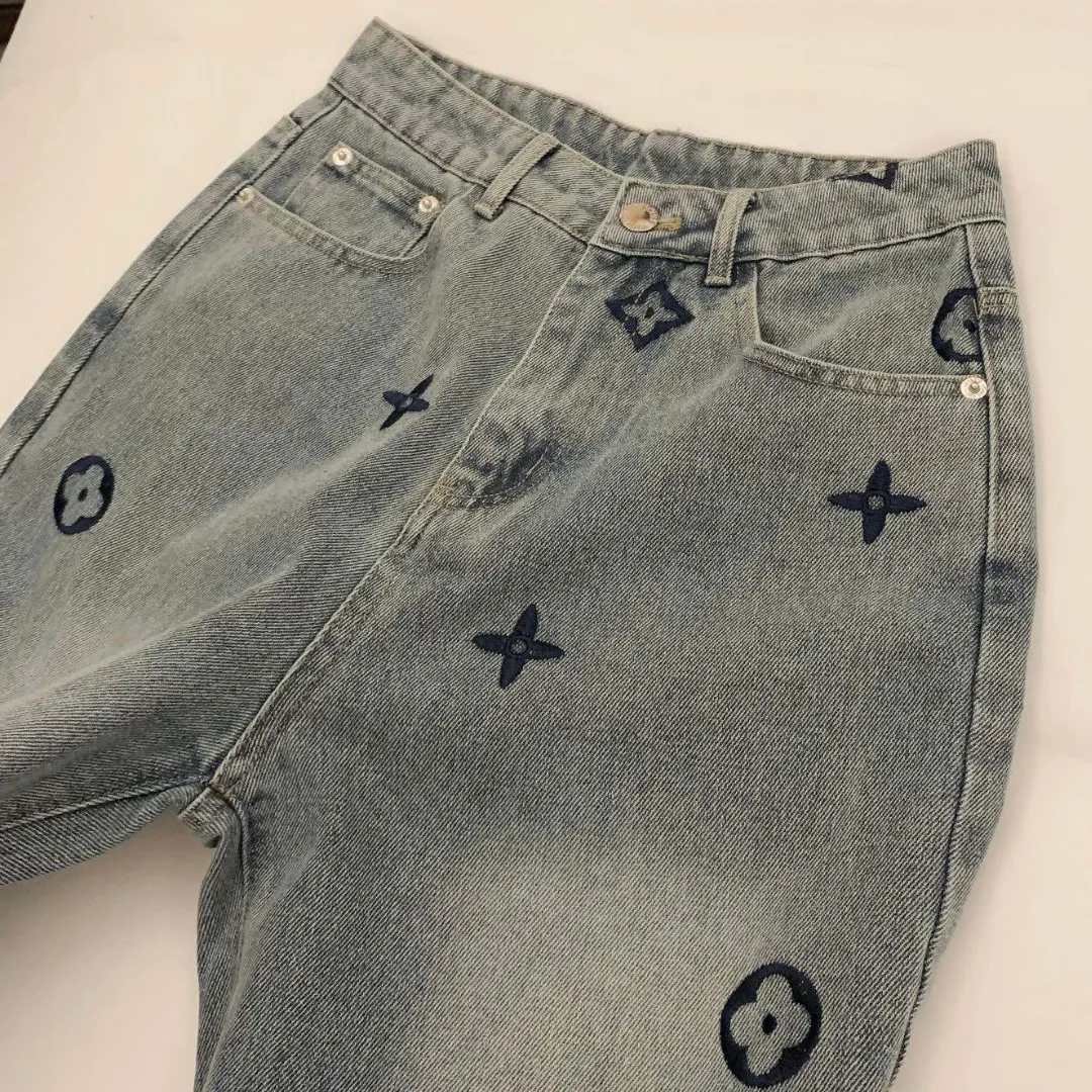 『S-L』高見えデザイン 洗練されたデザイン 新作 フル刺繍 綿100% ウォッシュ ジーンズ