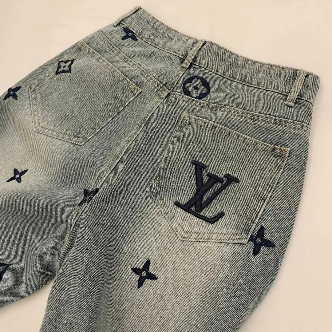 『S-L』高見えデザイン 洗練されたデザイン 新作 フル刺繍 綿100% ウォッシュ ジーンズ