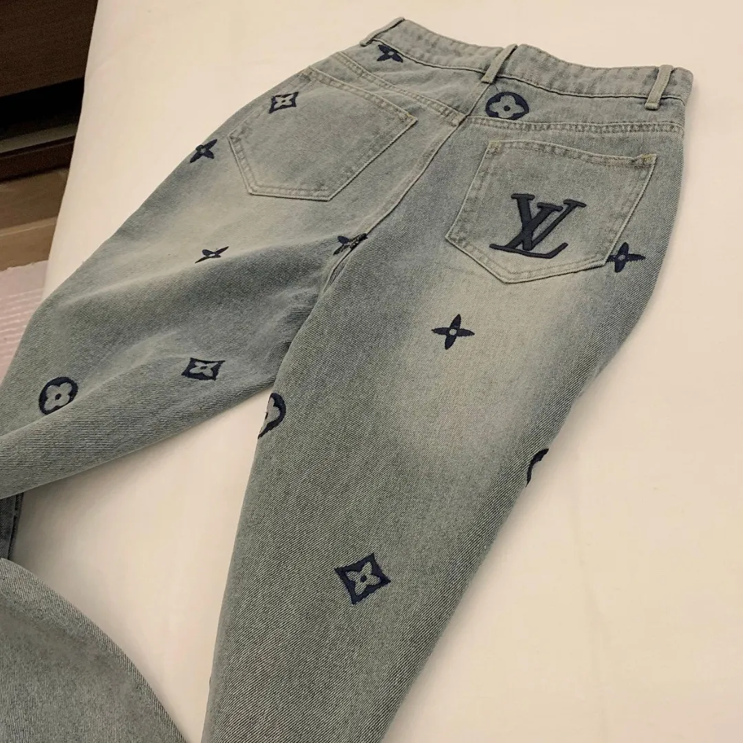 『S-L』高見えデザイン 洗練されたデザイン 新作 フル刺繍 綿100% ウォッシュ ジーンズ