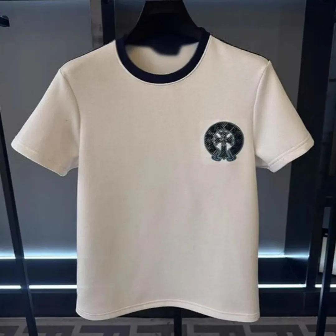 『M-4XL』新作 刺繍 ライトラグジュアリー おしゃれ ネットレッド トレンド スリム クルーネック Tシャツ
