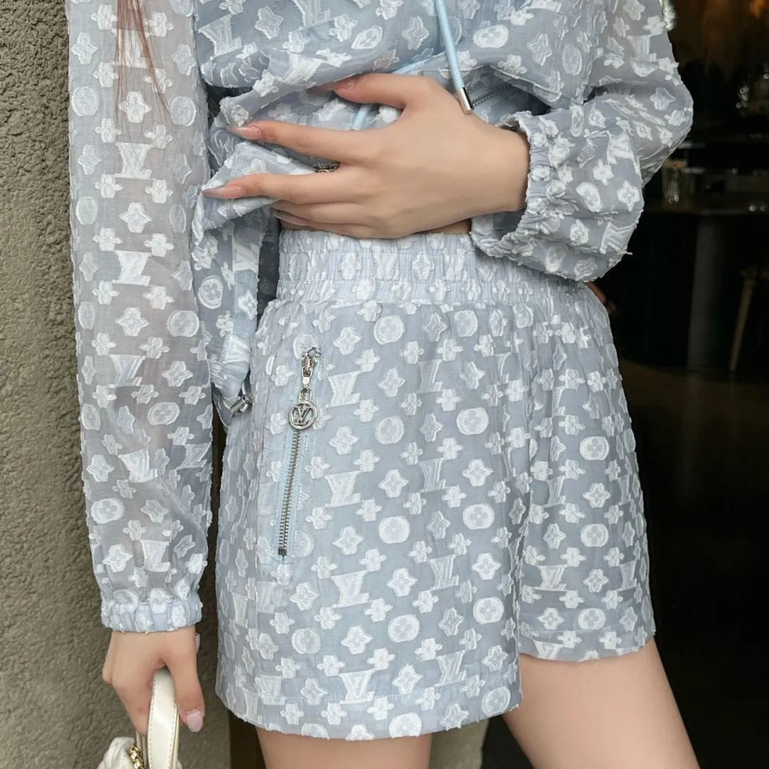 『S-L』上品 クラシック モノグラム ジャカード フード付き UVカット スウェット ショーツ セットアップ