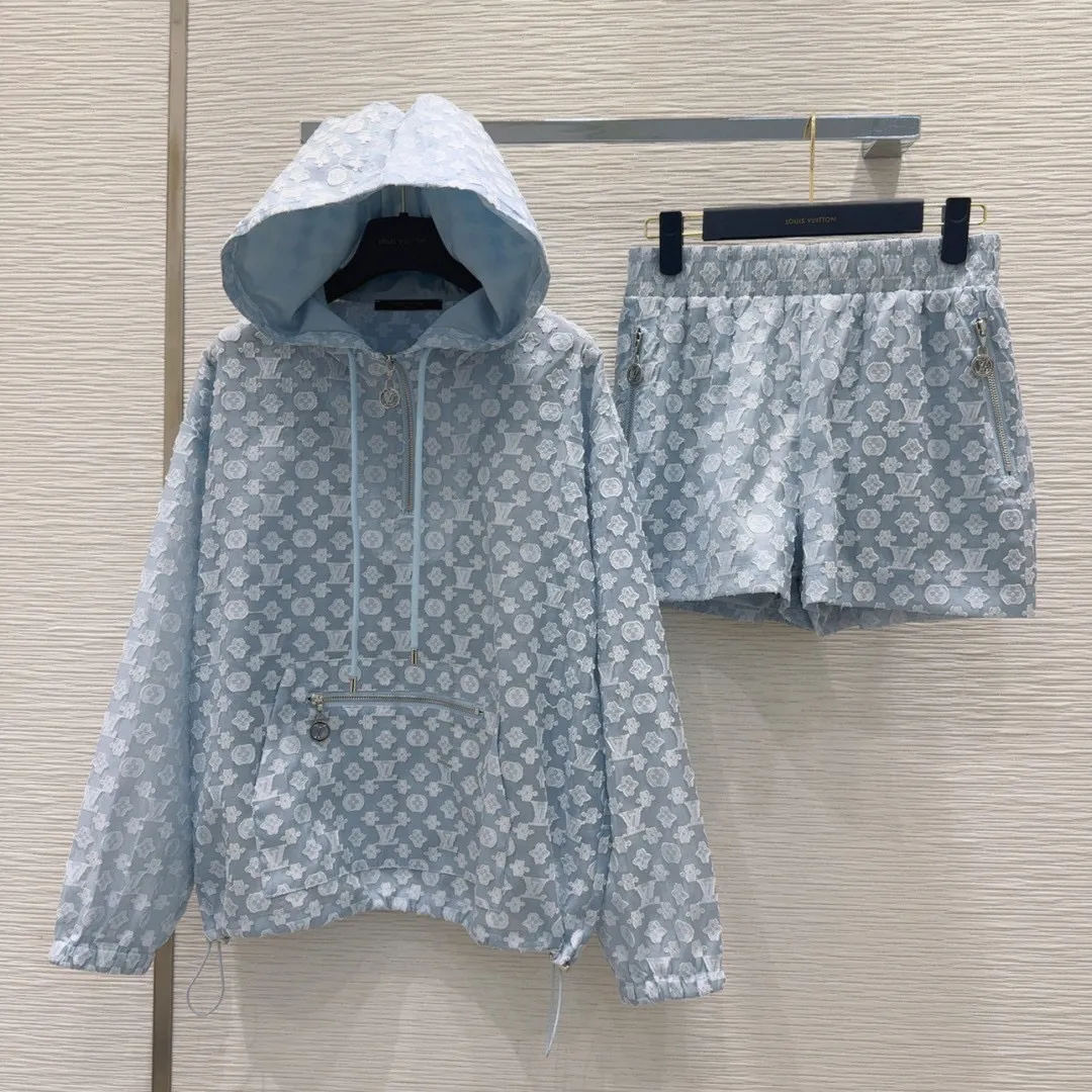 『S-L』上品 クラシック モノグラム ジャカード フード付き UVカット スウェット ショーツ セットアップ