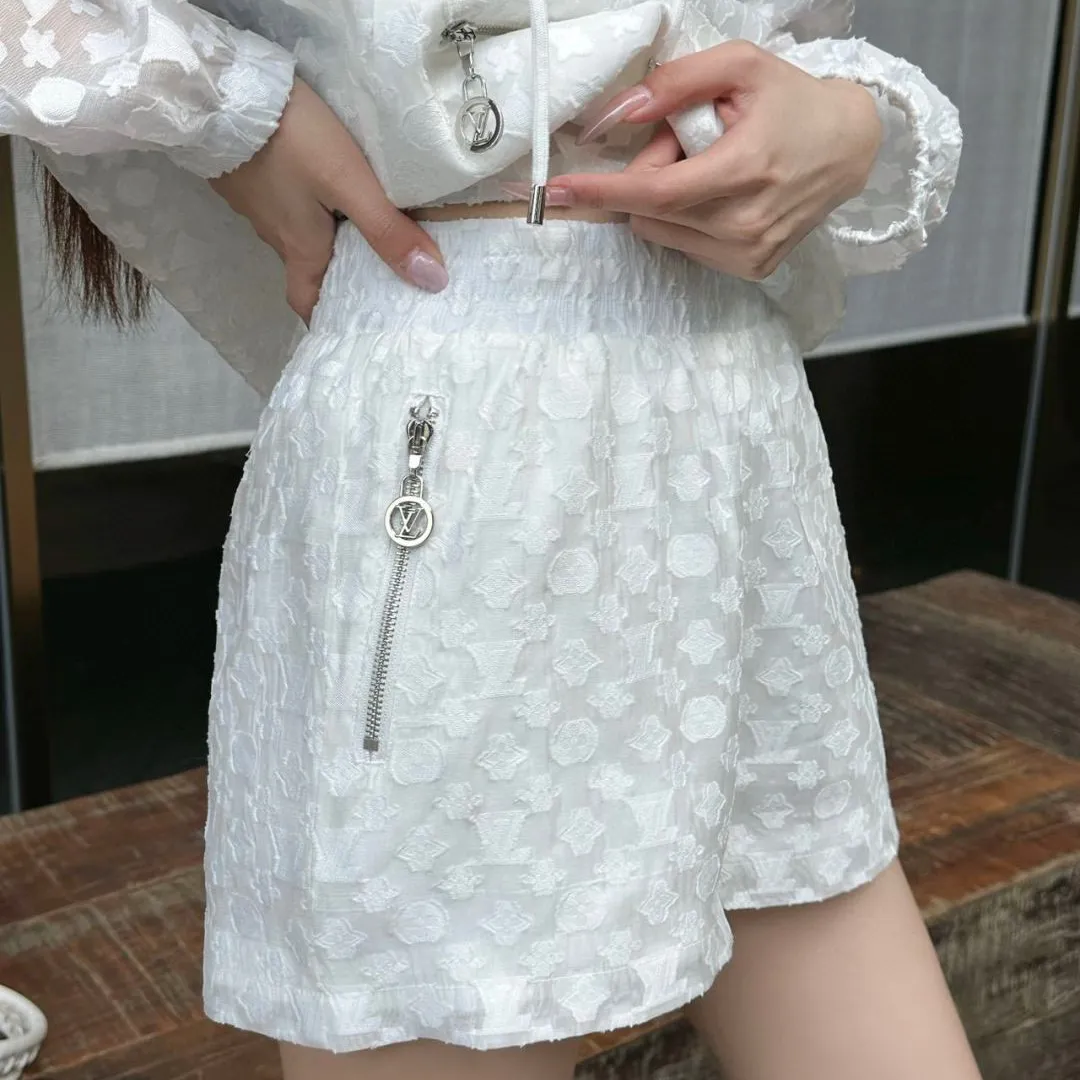 『S-L』上品 クラシック モノグラム ジャカード フード付き UVカット スウェット ショーツ セットアップ