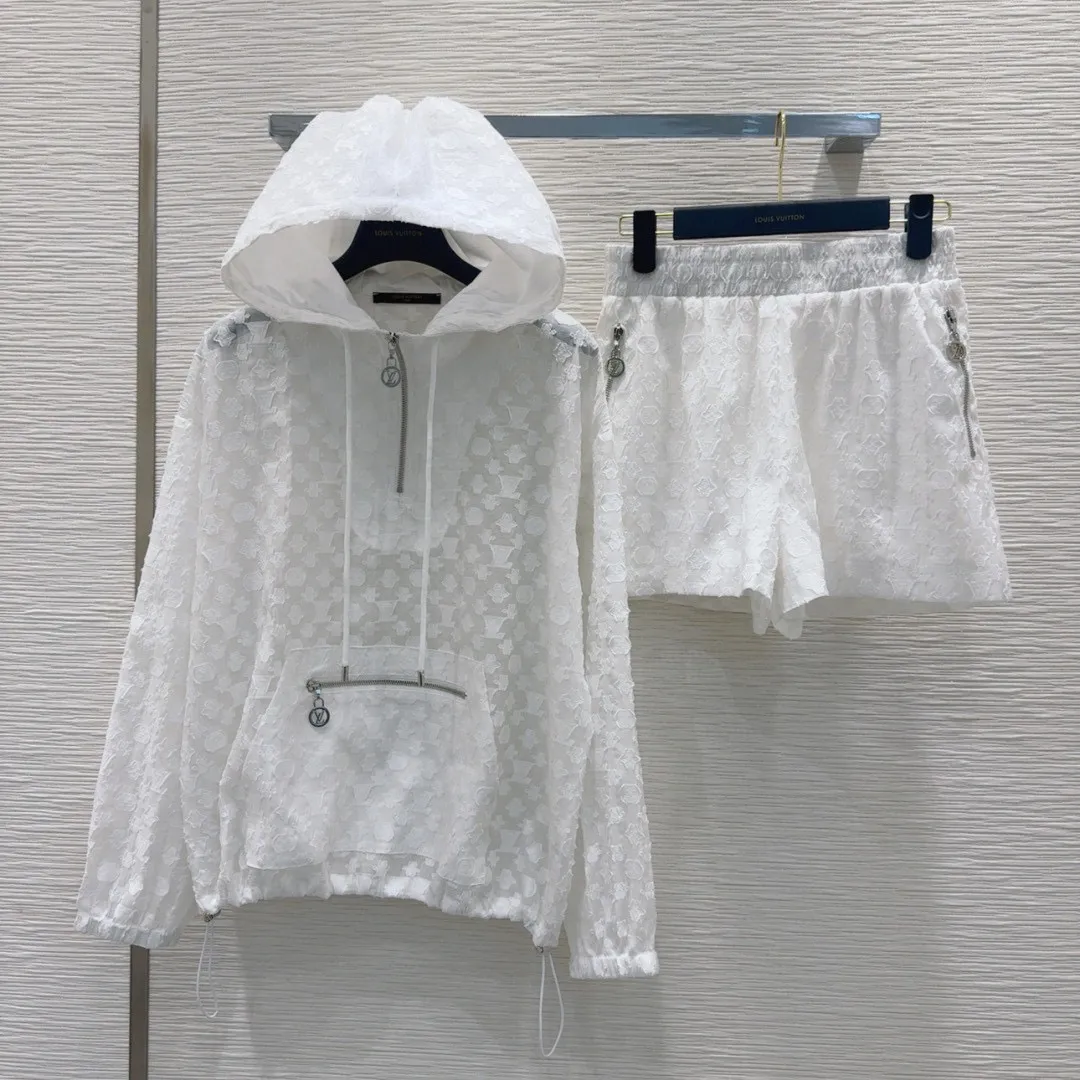 『S-L』上品 クラシック モノグラム ジャカード フード付き UVカット スウェット ショーツ セットアップ