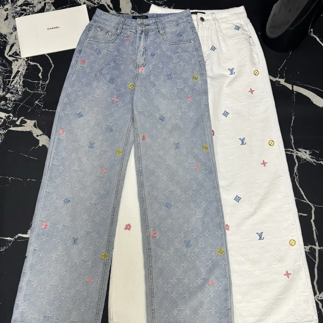 『S-XL』春夏 新作 オールオーバージャカード 刺繍 ストレートジーンズ