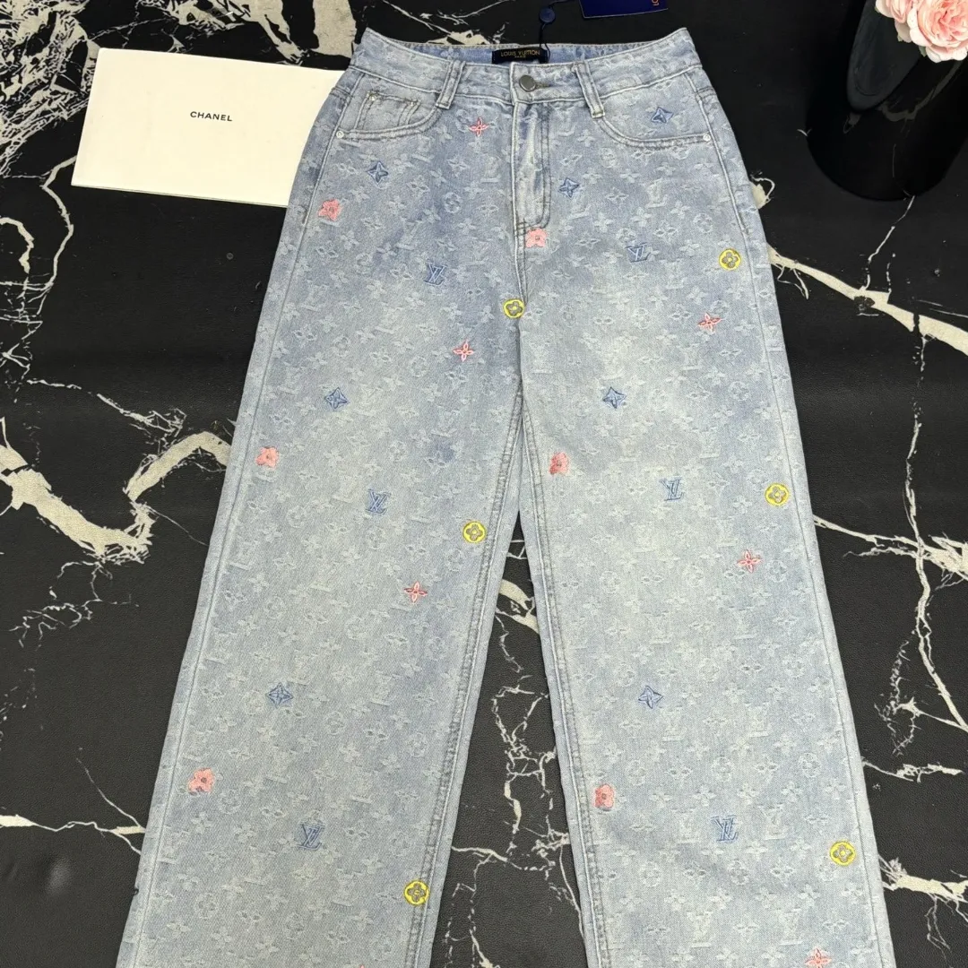 『S-XL』春夏 新作 オールオーバージャカード 刺繍 ストレートジーンズ