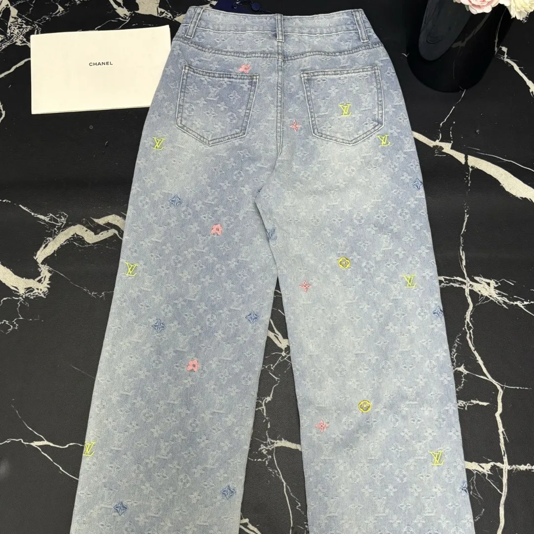 『S-XL』春夏 新作 オールオーバージャカード 刺繍 ストレートジーンズ