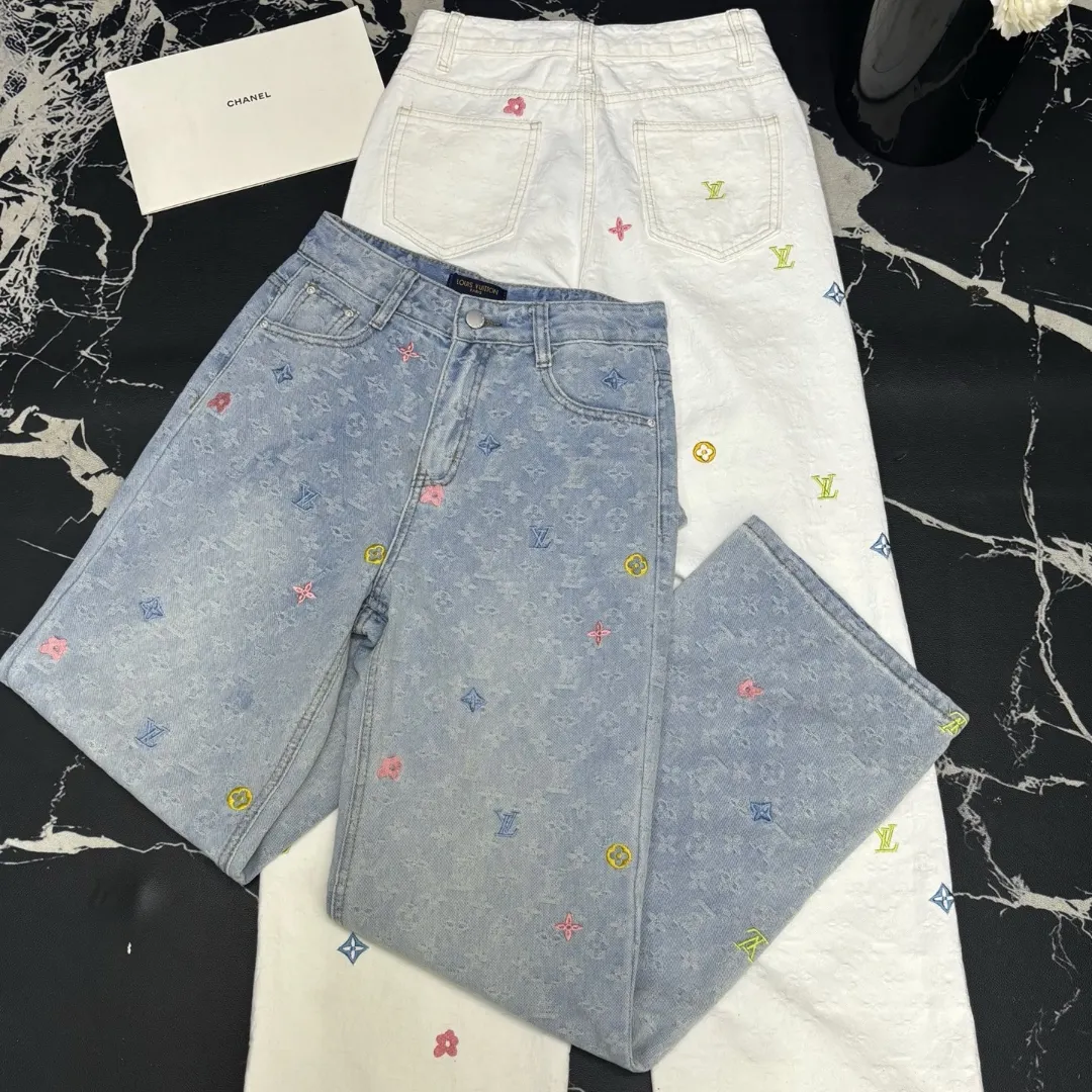 『S-XL』春夏 新作 オールオーバージャカード 刺繍 ストレートジーンズ