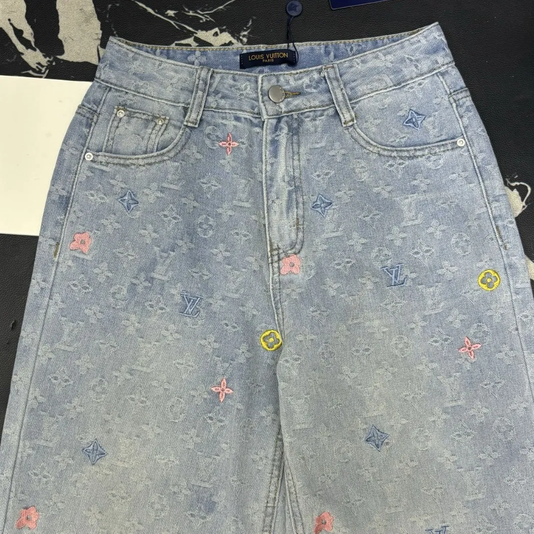 『S-XL』春夏 新作 オールオーバージャカード 刺繍 ストレートジーンズ