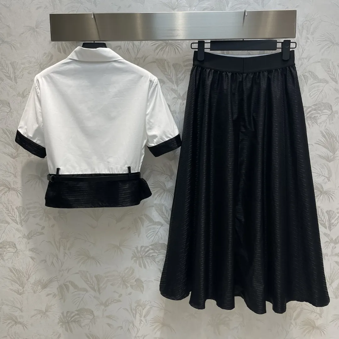 『S-L』春夏 新作 クラシック 三角バッジ ベルトシャツ ジッパー ジャカード ナイロンスカート セットアップ