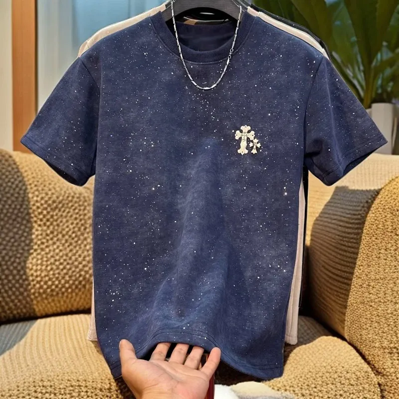 『M-4XL』新作 スター おしゃれ クルーネック クロス カジュアル トップス スリム 半袖 メンズ Tシャツ