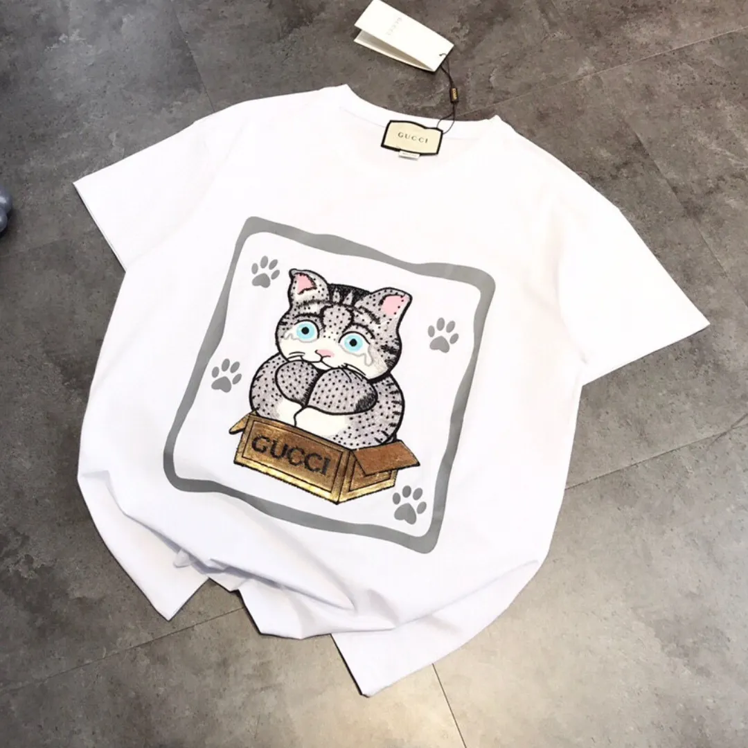 『フリーサイズ』スパンコール 刺繍パッチ プリント かわいい 綿100% 通気性 猫肉球 猫Tシャツ