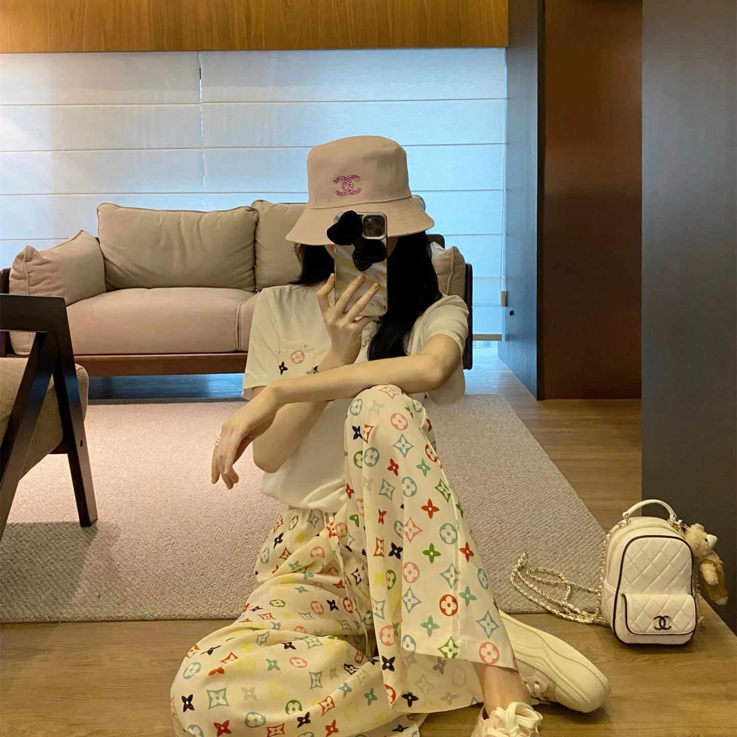 『S-L』新作 カジュアル シンプル スムーズ 高級感 ドレープ 半袖 アセテートオールオーバー ロングパンツ