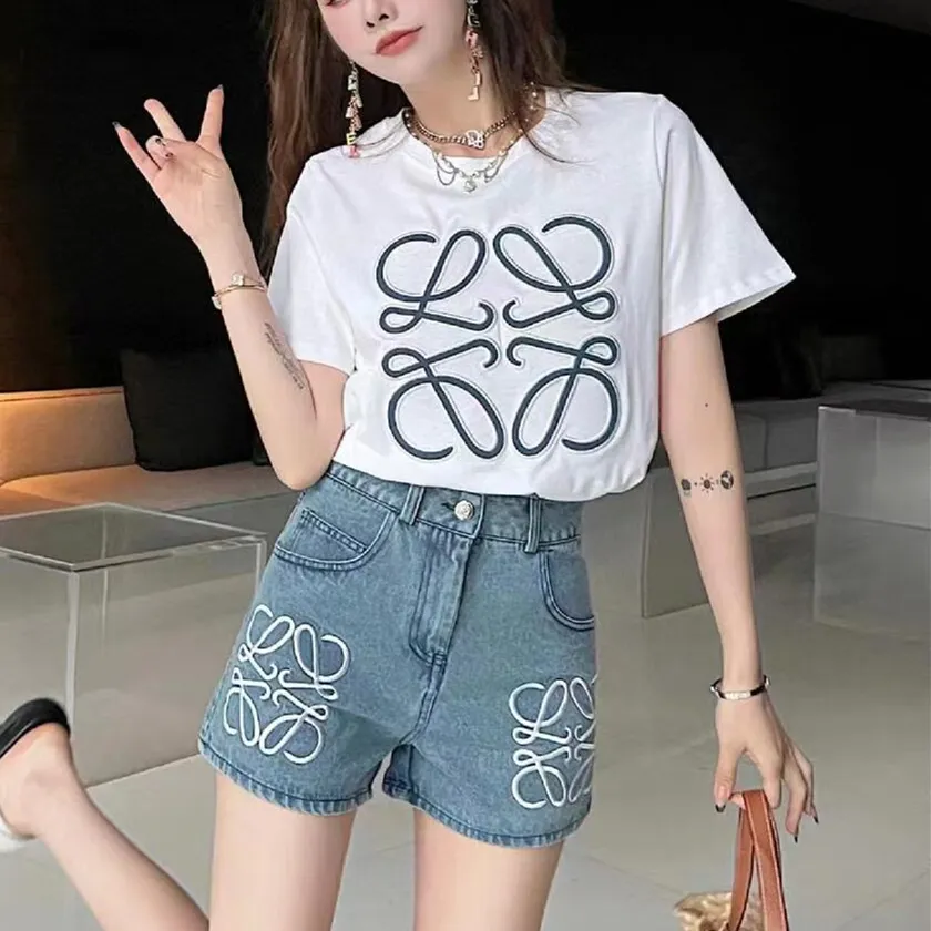 『S-XL』春 新作 ロゴ刺繍 ハイウエスト スリム デニム ショートパンツ