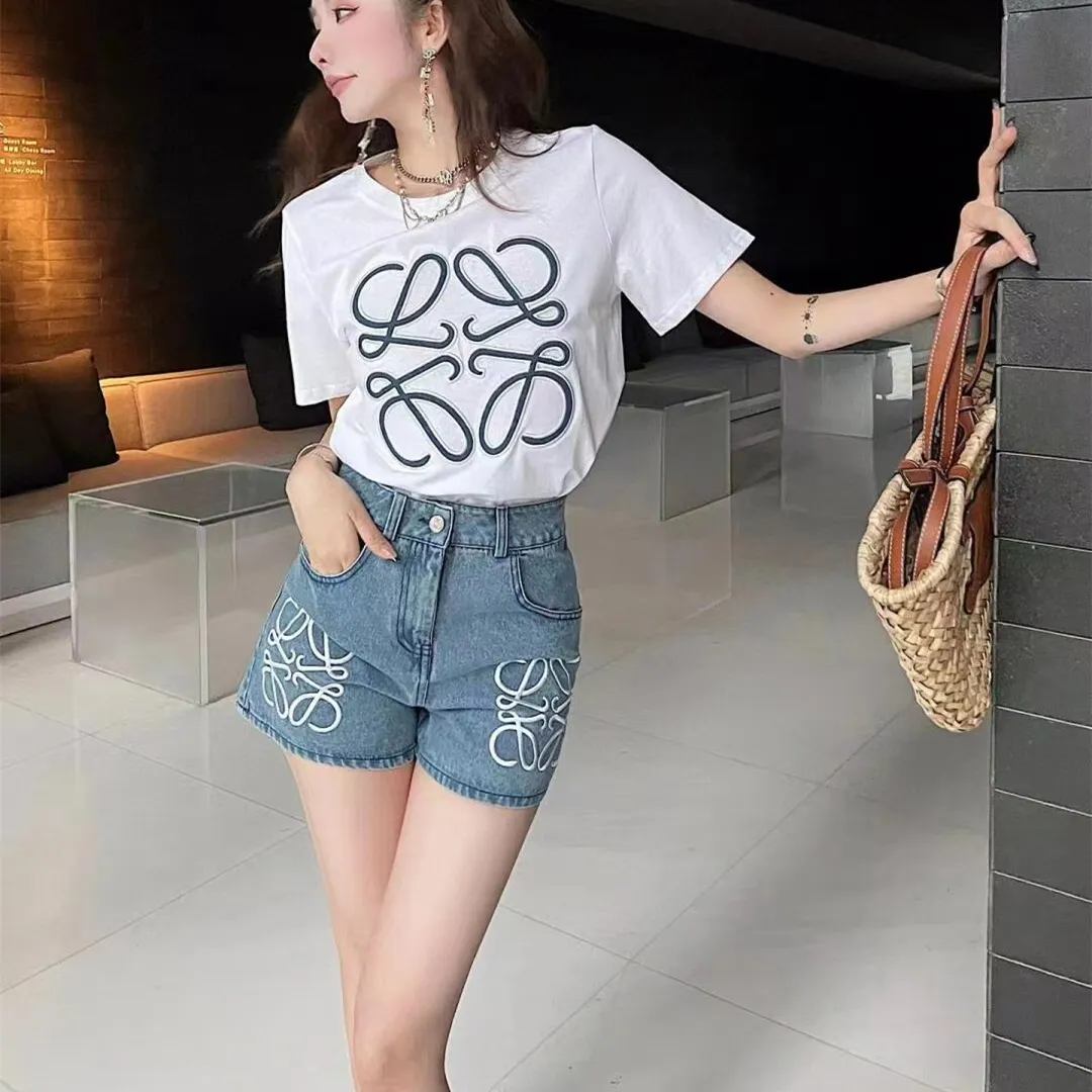 『S-XL』春 新作 ロゴ刺繍 ハイウエスト スリム デニム ショートパンツ