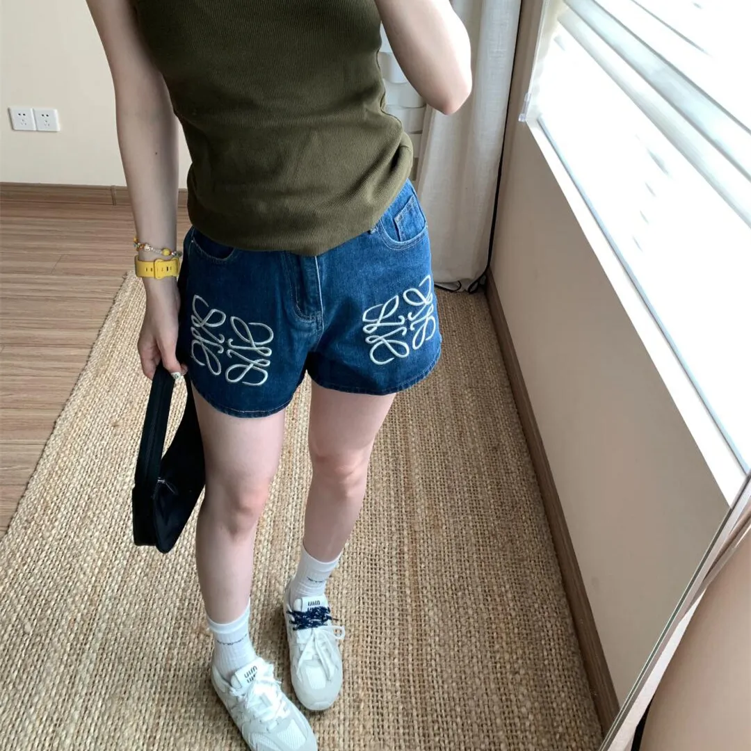 『S-XL』春 新作 ロゴ刺繍 ハイウエスト スリム デニム ショートパンツ