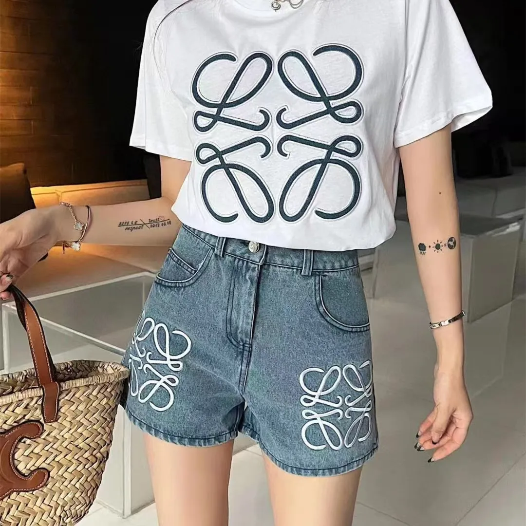 『S-XL』春 新作 ロゴ刺繍 ハイウエスト スリム デニム ショートパンツ