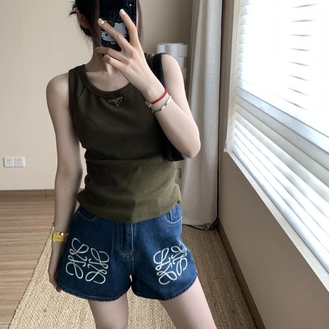 『S-XL』春 新作 ロゴ刺繍 ハイウエスト スリム デニム ショートパンツ