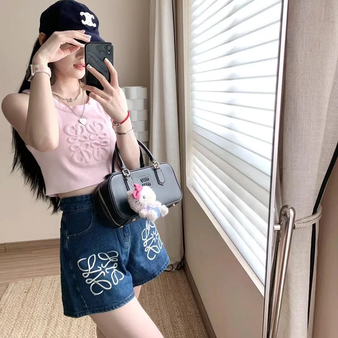 『S-XL』春 新作 ロゴ刺繍 ハイウエスト スリム デニム ショートパンツ