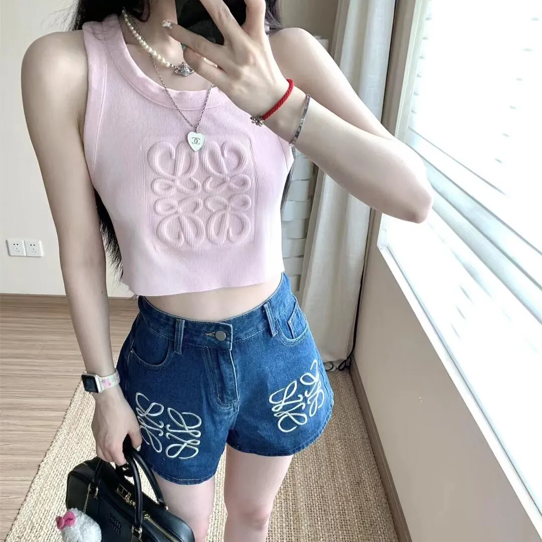 『S-XL』春 新作 ロゴ刺繍 ハイウエスト スリム デニム ショートパンツ