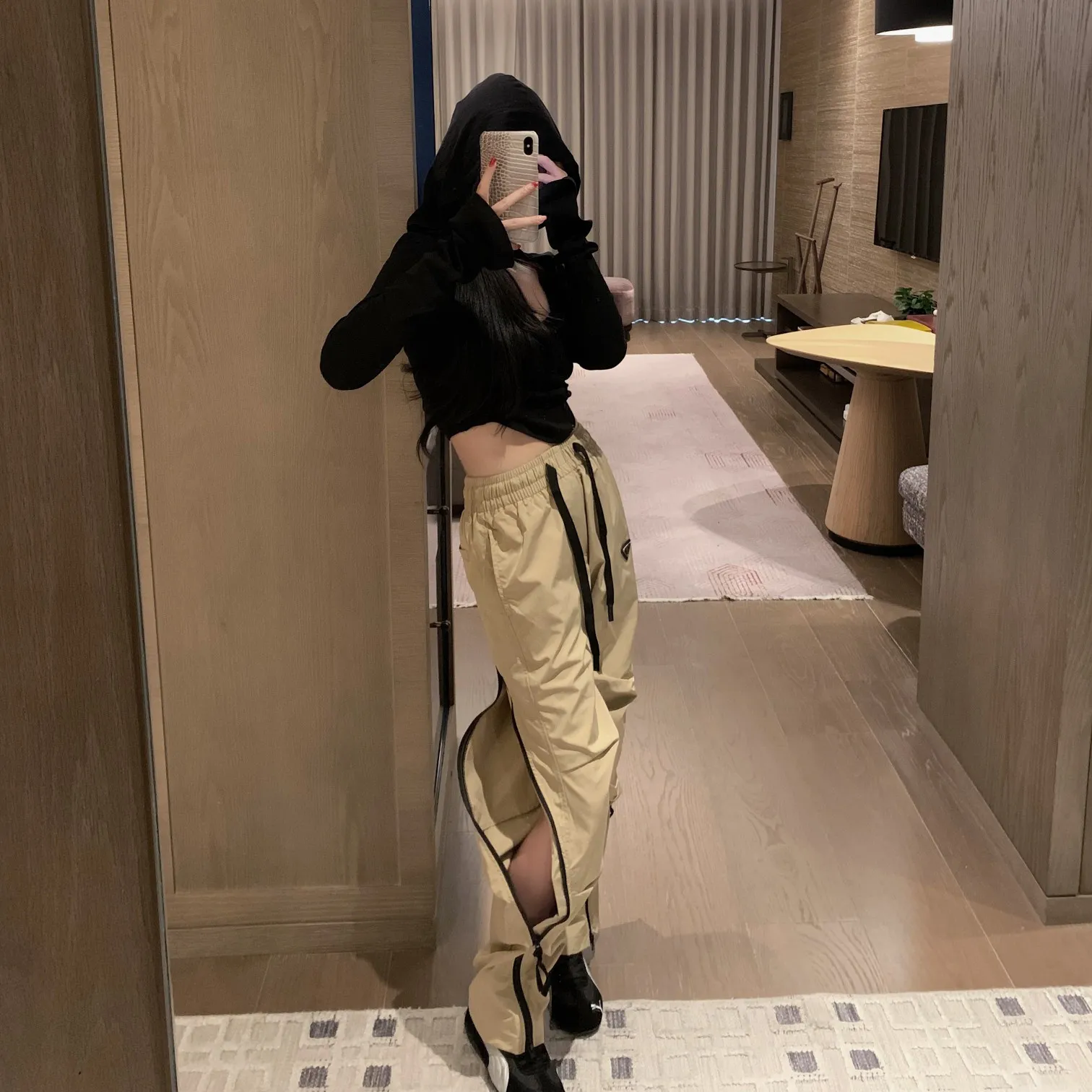 『S-L』ヒット クール ファスナー アクティブ セクシー 通気性 涼感 カジュアル カーゴパンツ
