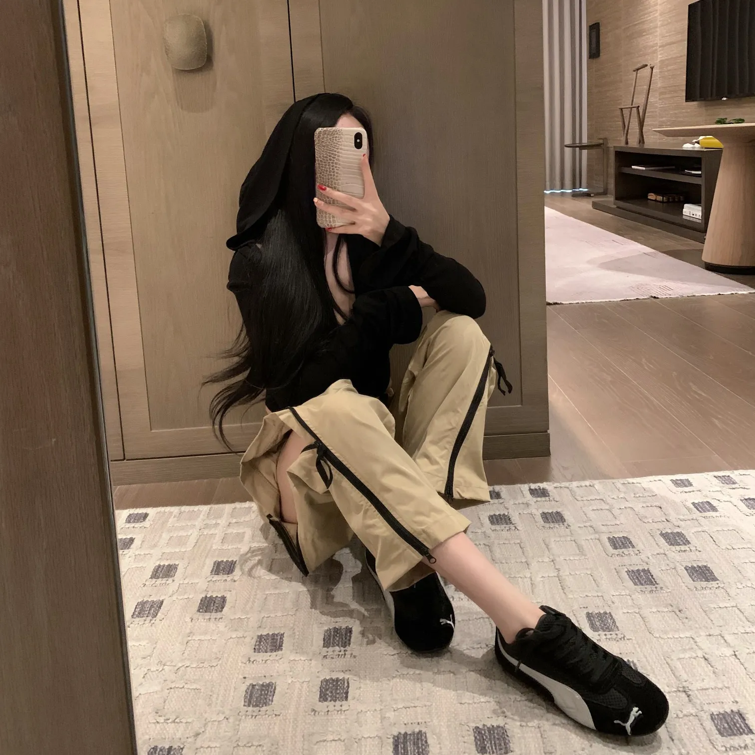 『S-L』ヒット クール ファスナー アクティブ セクシー 通気性 涼感 カジュアル カーゴパンツ
