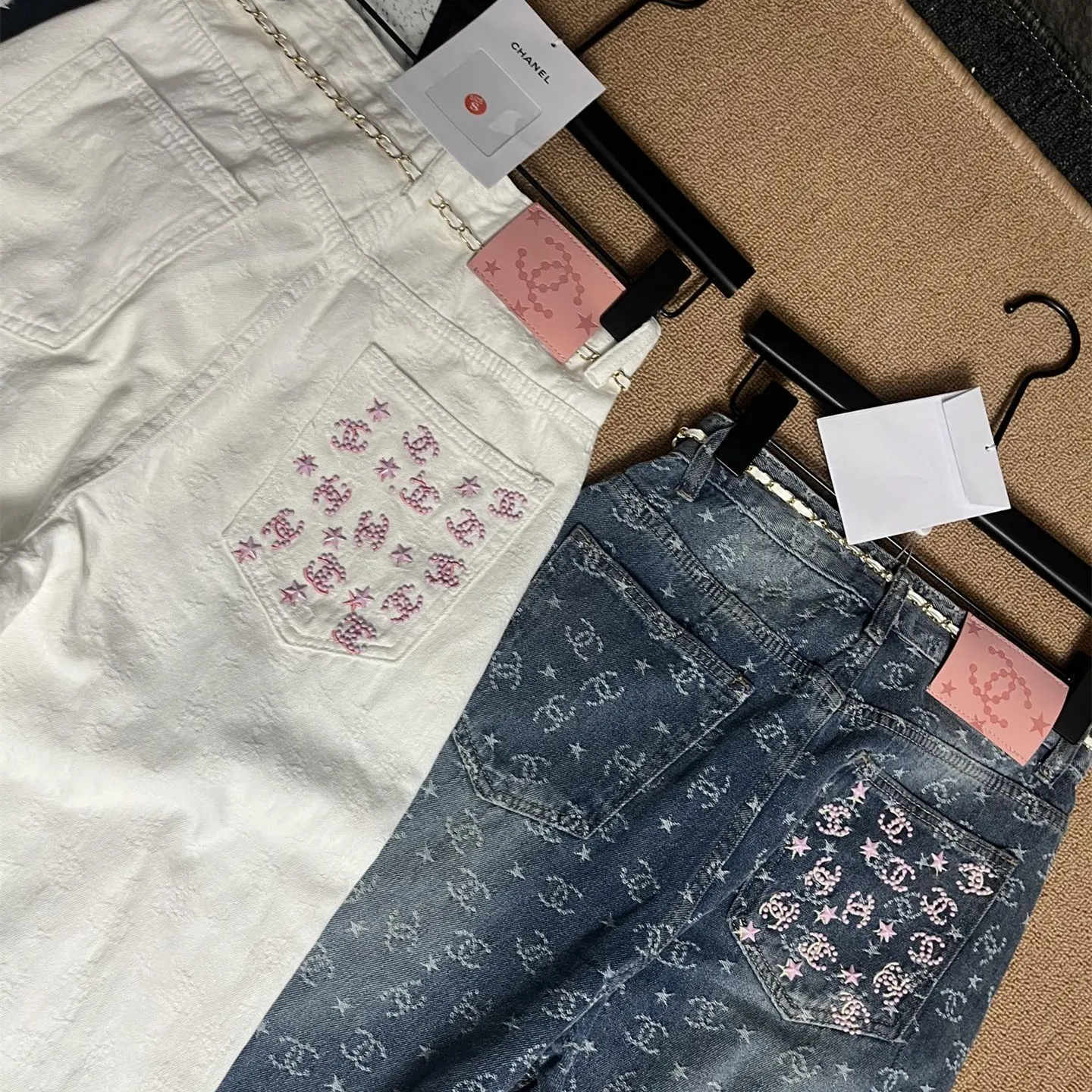 『S-XL』ウエストチェーン おしゃれ 甘カワ 快適 ジャカード フルプリント デニム ワイドパンツ