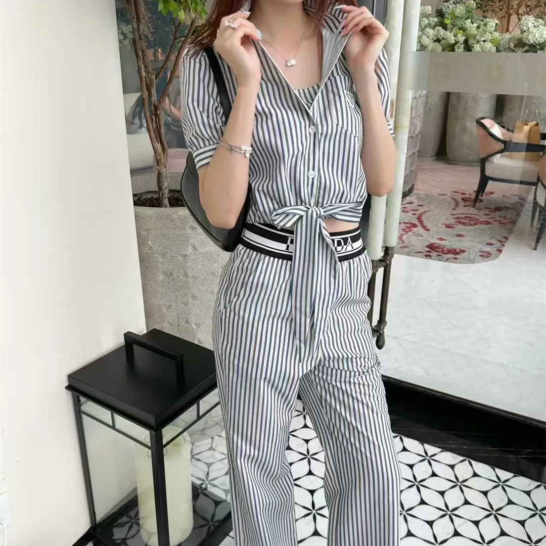 『S-L』新作 セットアップ 高品質 ストライプカラー クラシック アイコニックトライアングルロゴ シャツ パンツ セット