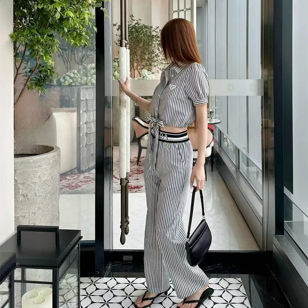 『S-L』新作 セットアップ 高品質 ストライプカラー クラシック アイコニックトライアングルロゴ シャツ パンツ セット