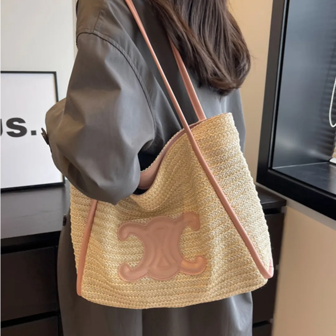 手編み バッグ ストロー トート バカンス ビーチ カジュアル ショルダー アンダーアーム