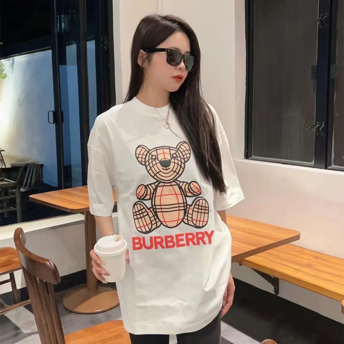 『S-4XL』夏 新作 オーバーサイズ ルーズシルエット かわいいクマ プリント クルーネック 半袖Tシャツ
